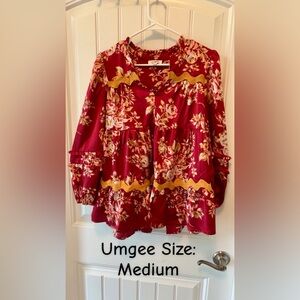 Umgee Floral Burgundy and Mustard Top